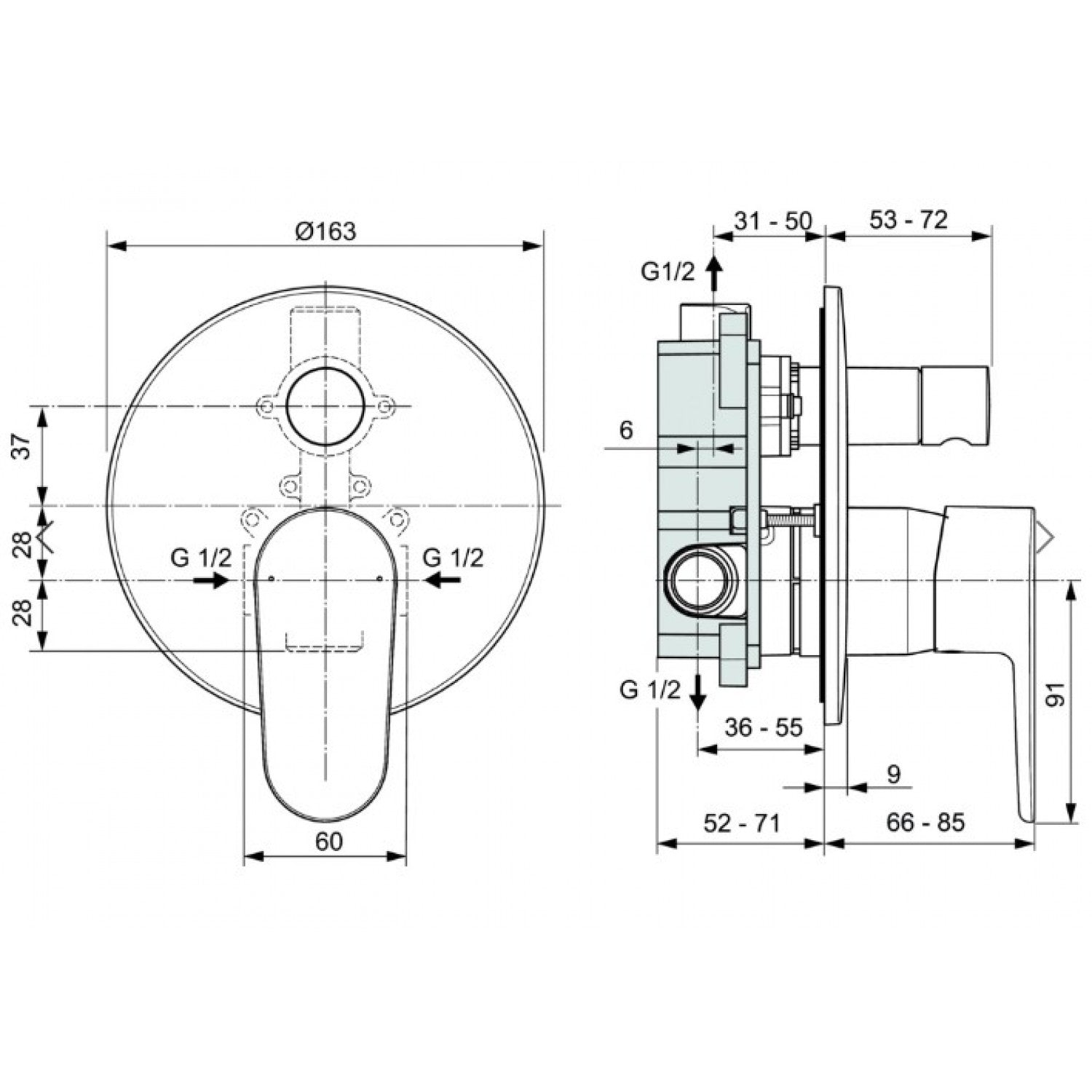 Cerafine O Смесител вграден за вана/душ
