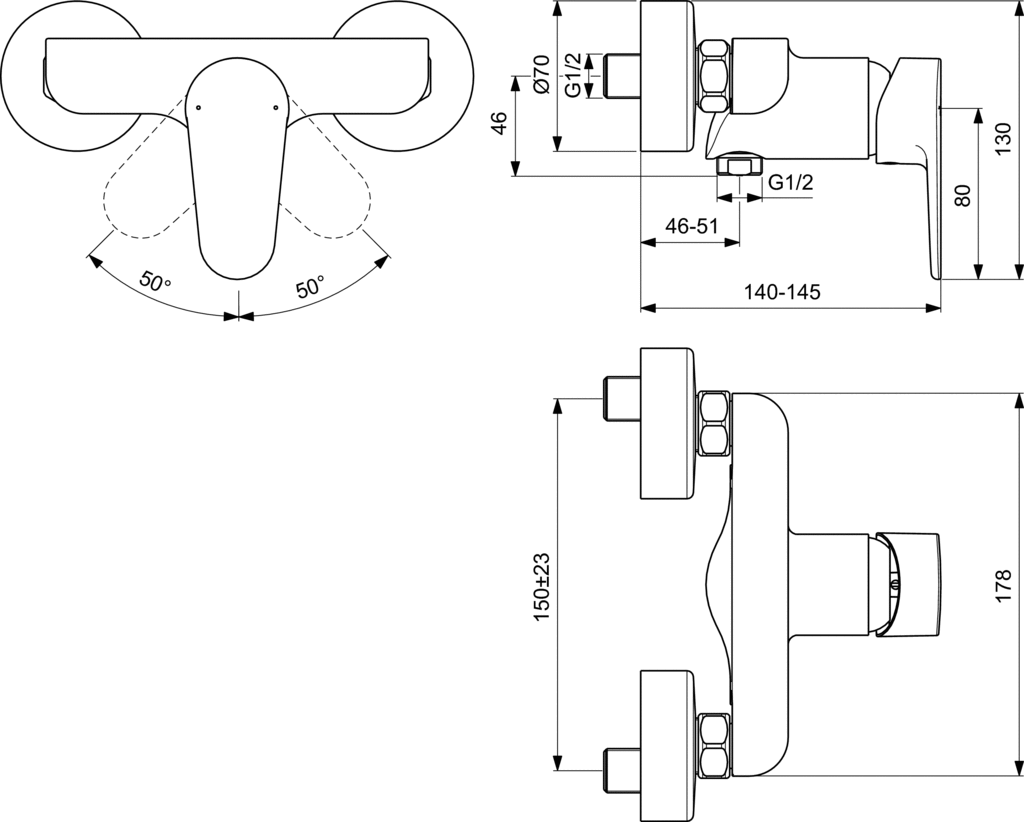 Tyria Смесител стенен за душ