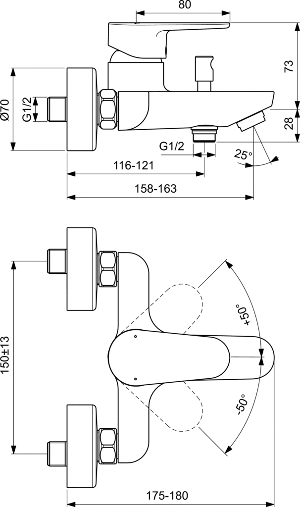 Tyria Смесител стенен за вана/душ