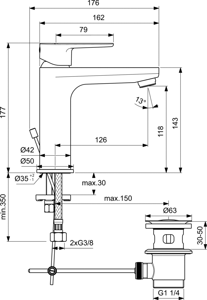 Tyria Смесител за умивалник с метален изпразнител