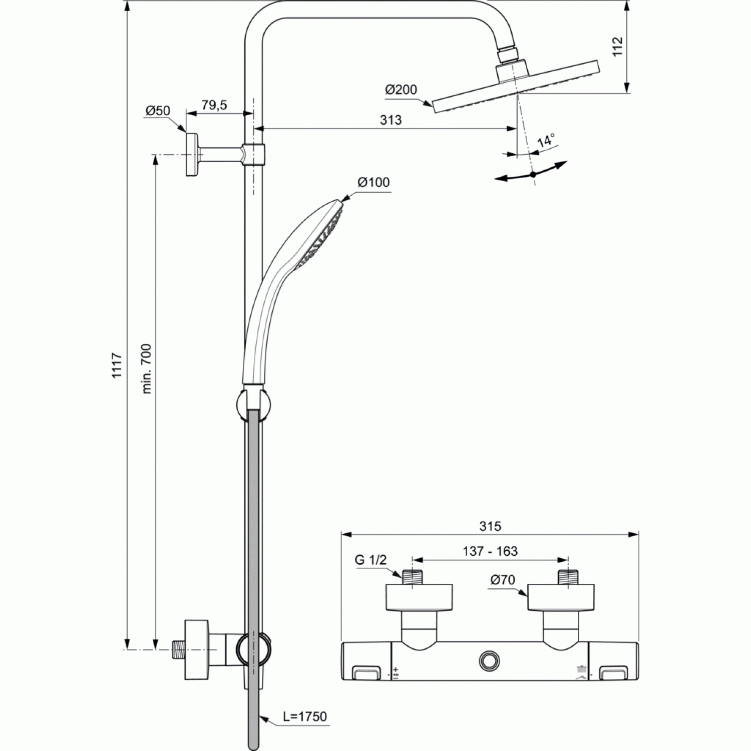 Ceratherm T25 Душ система