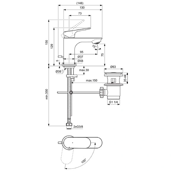Ceralife O Смесител стоящ за умивалник H75