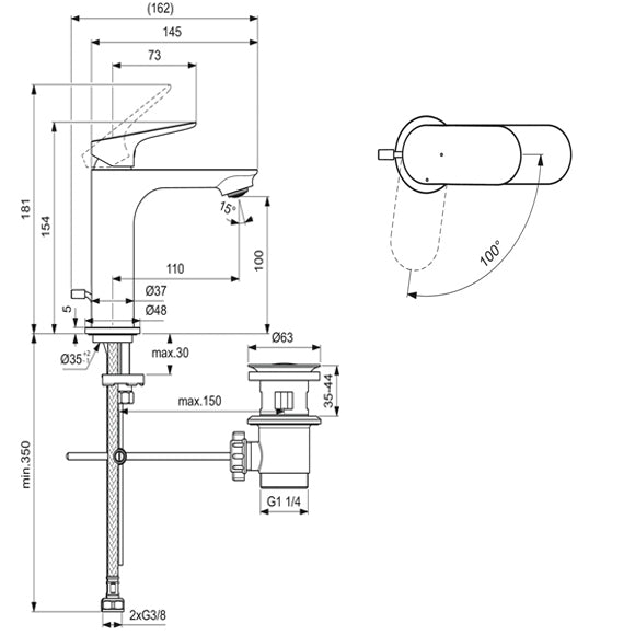Ceralife O Смесител стоящ за умивалник H100