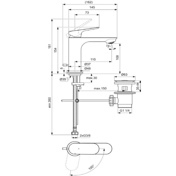 Ceralife O Смесител стоящ за умивалник H100