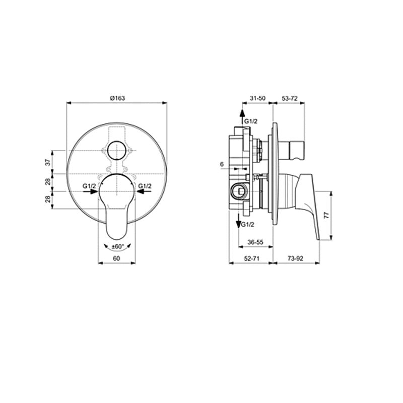 Cerabase Смесител вграден за вана/душ комплект
