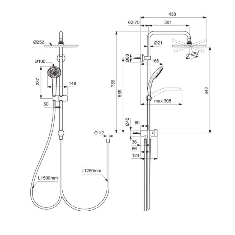 Ceratwist Душ система за инсталация със стенен смесител