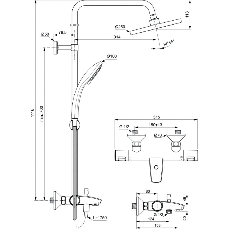 Ceratherm Душ система с термостатен смесител за душ/вана