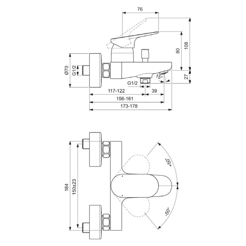 Ceralife O Смесител стенен за вана/душ