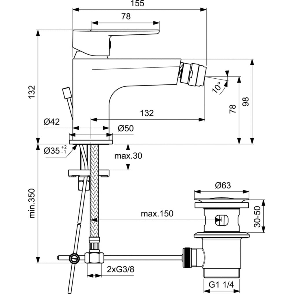 Tyria Смесител за биде с изпразнител