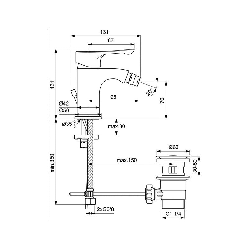 Alpha Смесител за биде с пластмасов изпразнител