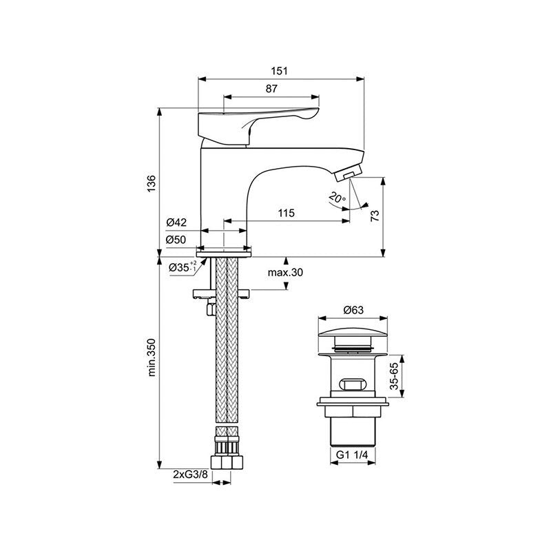 Alpha Смесител за умивалник H75 с Click-Clack изпразнител