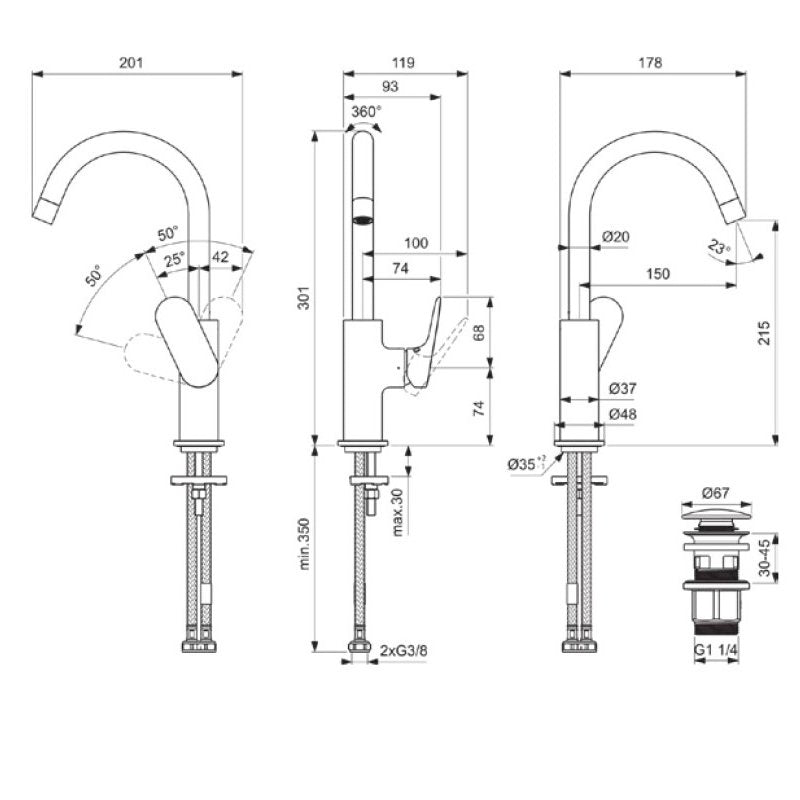 Ceralife O Смесител за умивалник с висок тръбен чучур H215