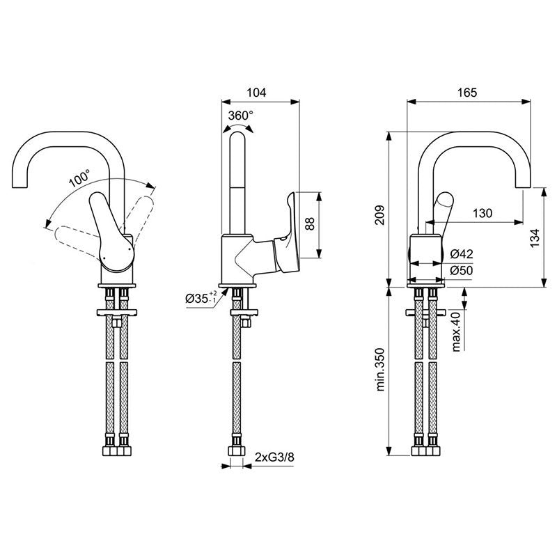 Alpha Смесител за умивалник с висок тръбен чучур U130