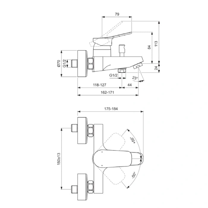 Dorea Смесител стенен за вана и душ
