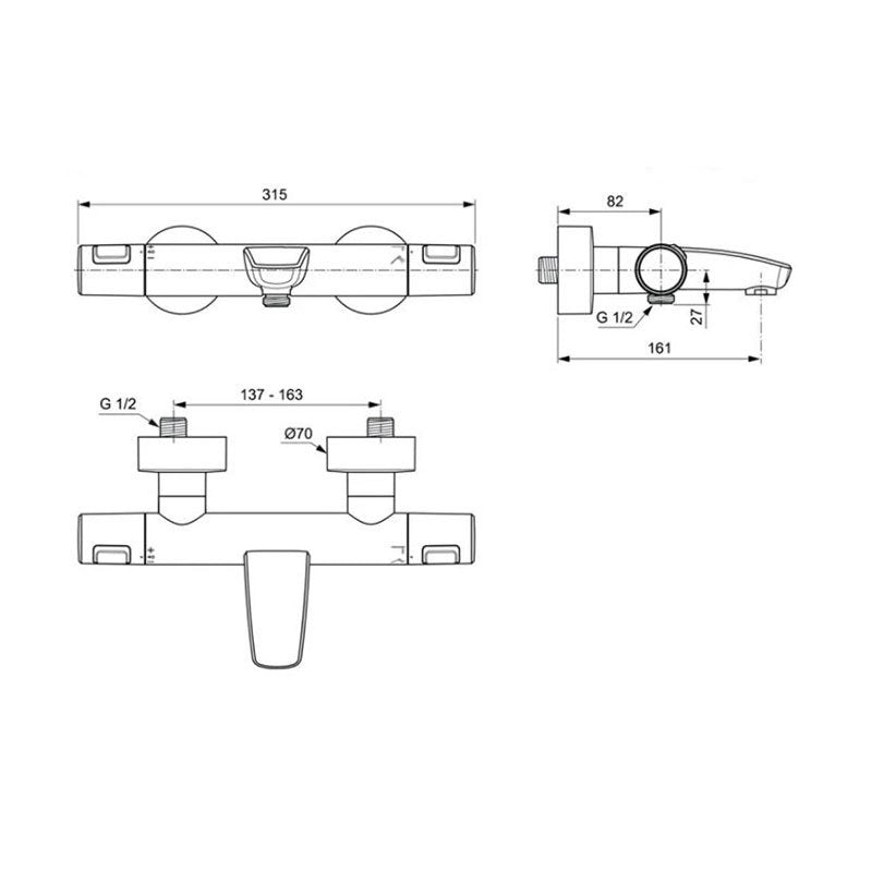 Ceratherm T25 Термостатен смесител стенен за вана/душ
