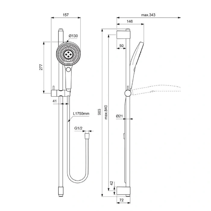 Idealrain Solos Тръбно окачване душ